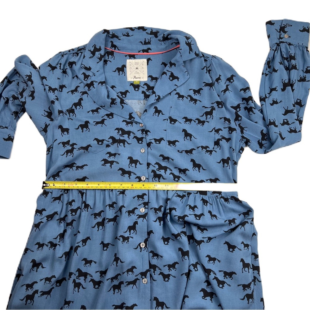 Anorak Horse Print Babydoll Tie Back Dress size 12 Blue Multi Twee Westerncore - Picture 11 of 11